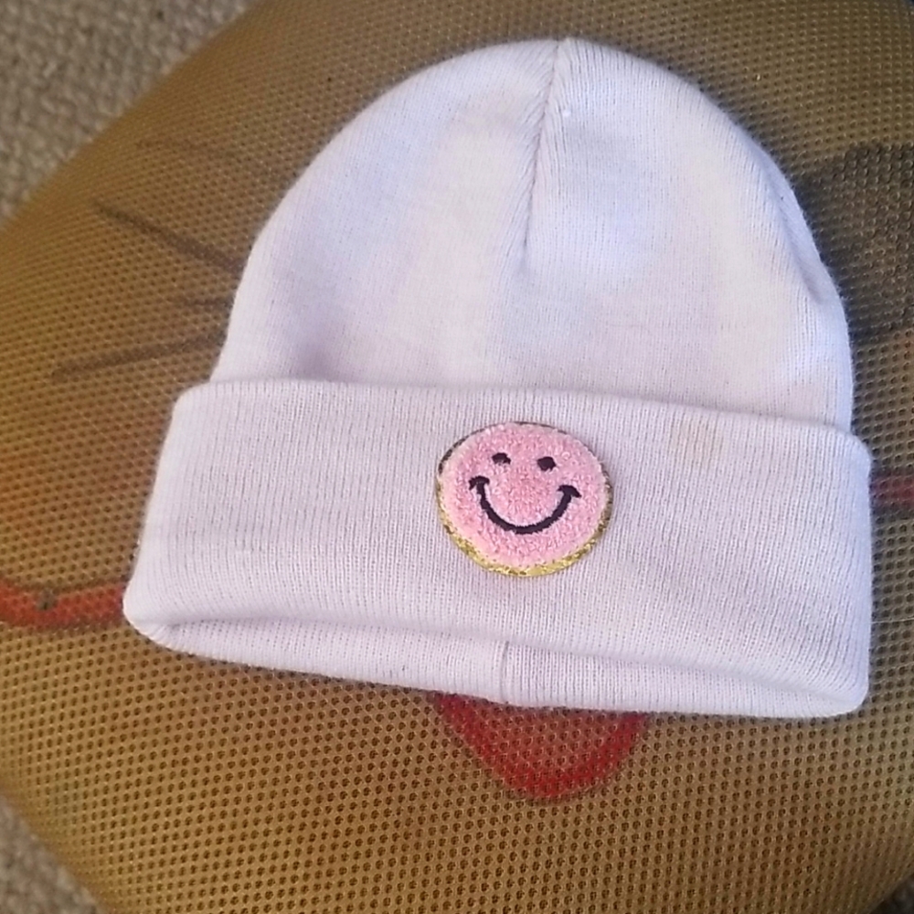 Kids Light Purple Beanie with Pink Smiley Patch